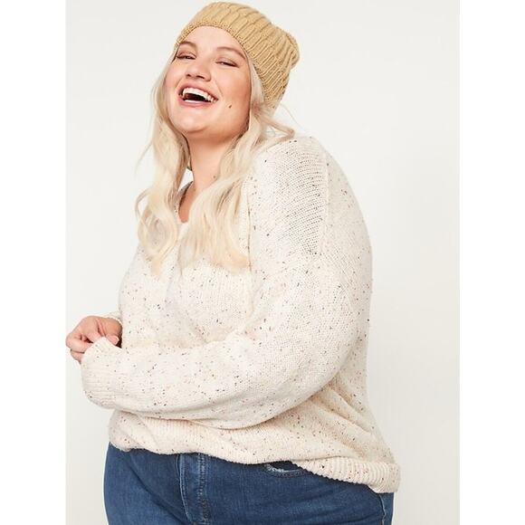 Old Navy Size XL Oversized Voop-Neck Cotton Stretch Tunic Sweater Cream Confetti - Picture 1 of 5